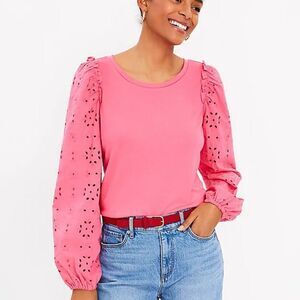 Loft Lace Ruffle Sleeve Raspberry Blouse Size L